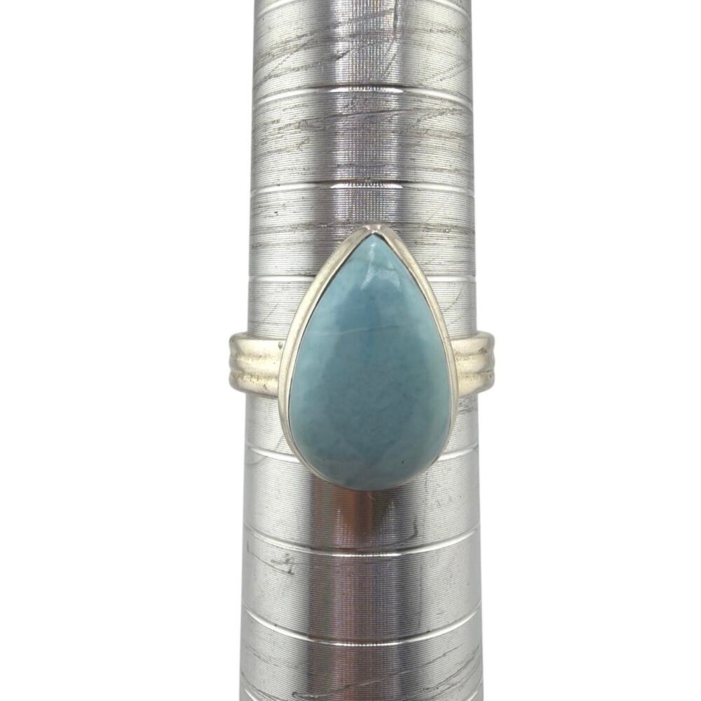 925 Sterling Silver Pear Shaped Larimar Artisan Statement Ring Size 8.5